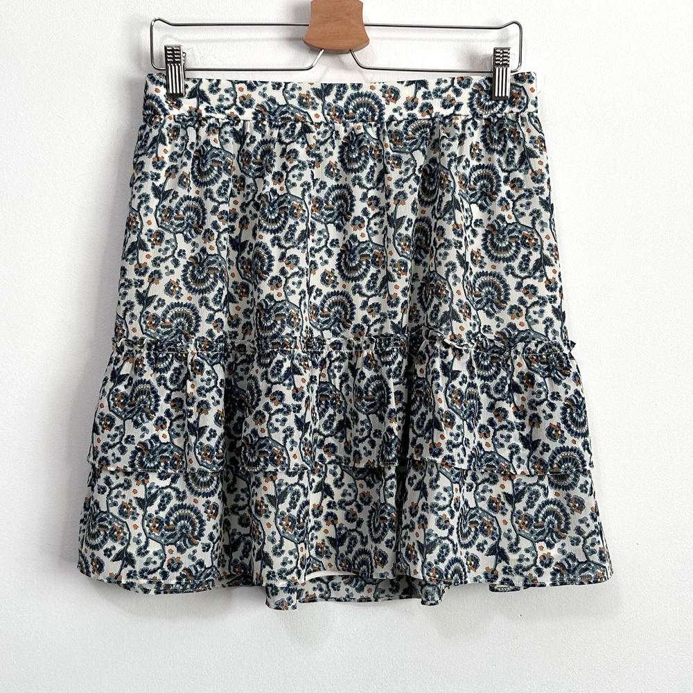 J Crew A Line Skirt S Pull On Blue Tiered Boho Lined Summer Spring Party Casual